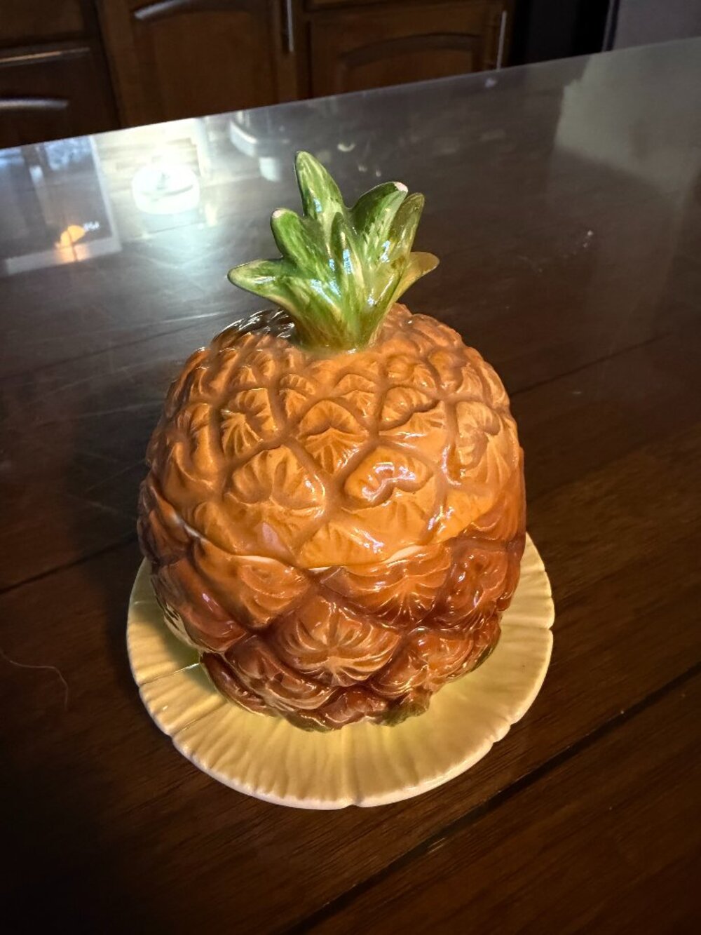 Mid Century Lefton Japan Majolica Pineapple Jelly Pot Fruit Decor